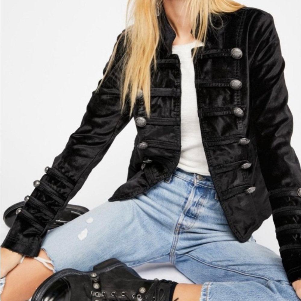 Free people Women's Black Velvet Military Jacket